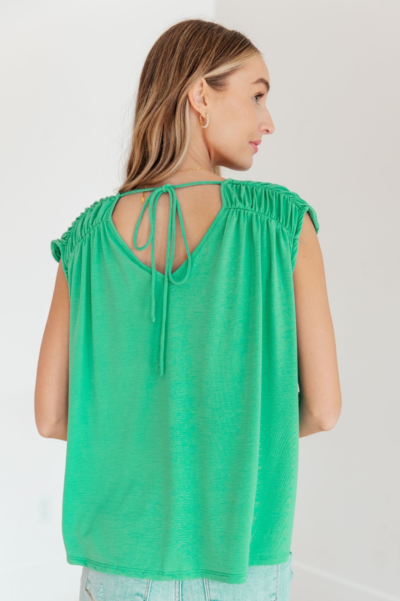 Ruched Cap Sleeve Top in Emerald - Driftwood Boutique