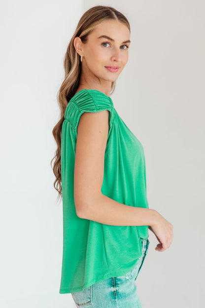 Ruched Cap Sleeve Top in Emerald - Driftwood Boutique