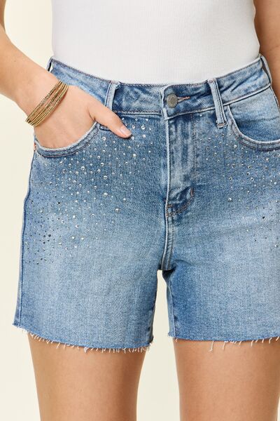 Ryan High Rise Rhinestone Denim Shorts - Driftwood Boutique