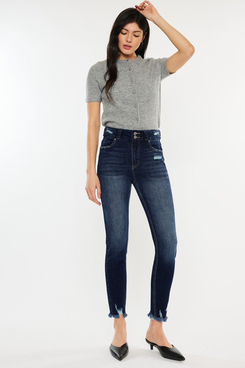 Shiloh High Rise Double Button Distressed Skinny Jeans - Driftwood Boutique