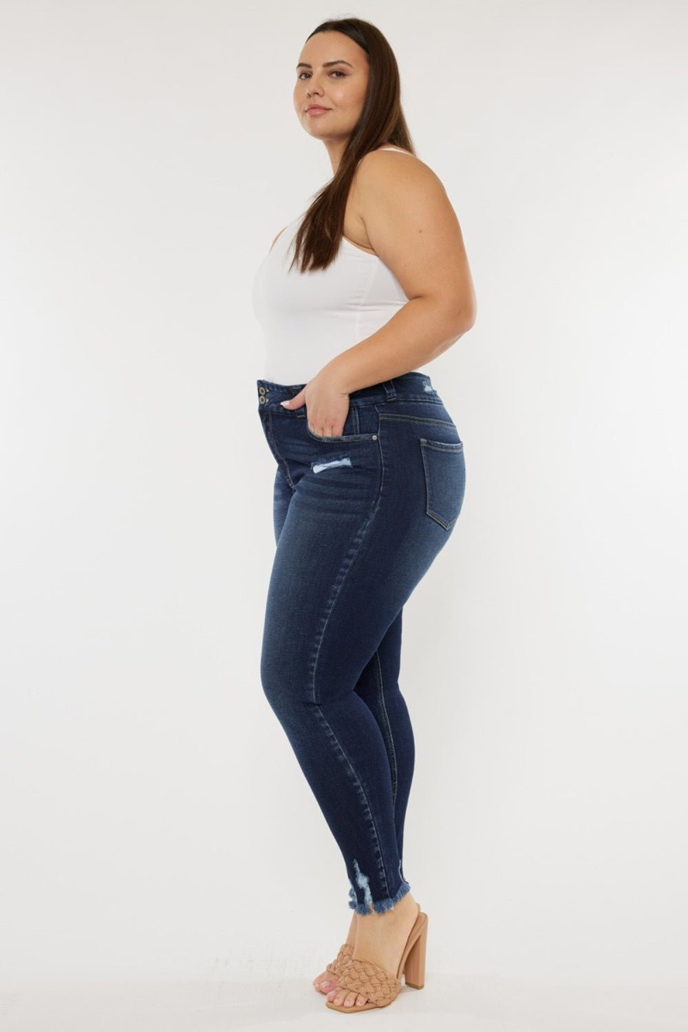 Shiloh High Rise Double Button Distressed Skinny Jeans - Driftwood Boutique