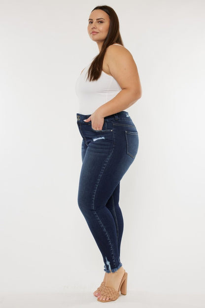 Shiloh High Rise Double Button Distressed Skinny Jeans - Driftwood Boutique