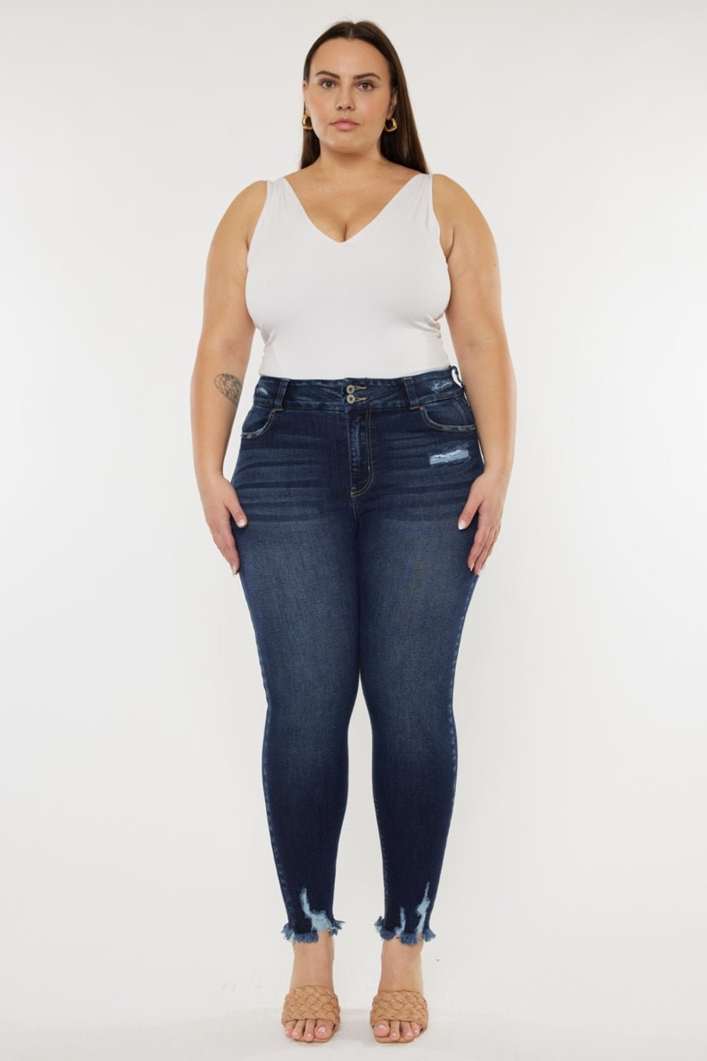 Shiloh High Rise Double Button Distressed Skinny Jeans - Driftwood Boutique