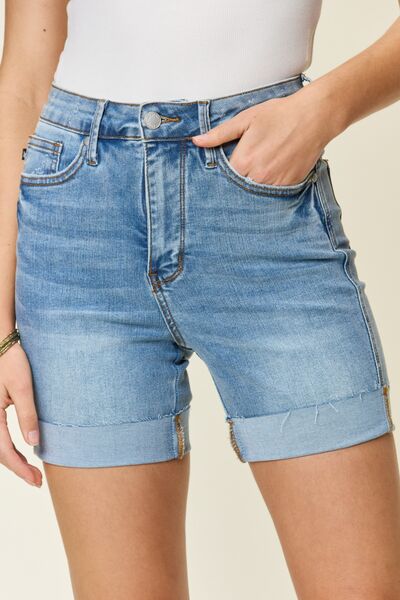 Taylor High Waist Cuff Hem Control Top Denim Shorts - Driftwood Boutique